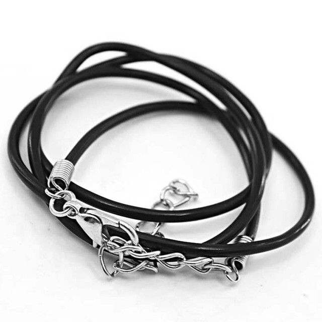 Lobster Claw Black Rubber Necklace Cord Pieces 18+2 Inch Black 2mm