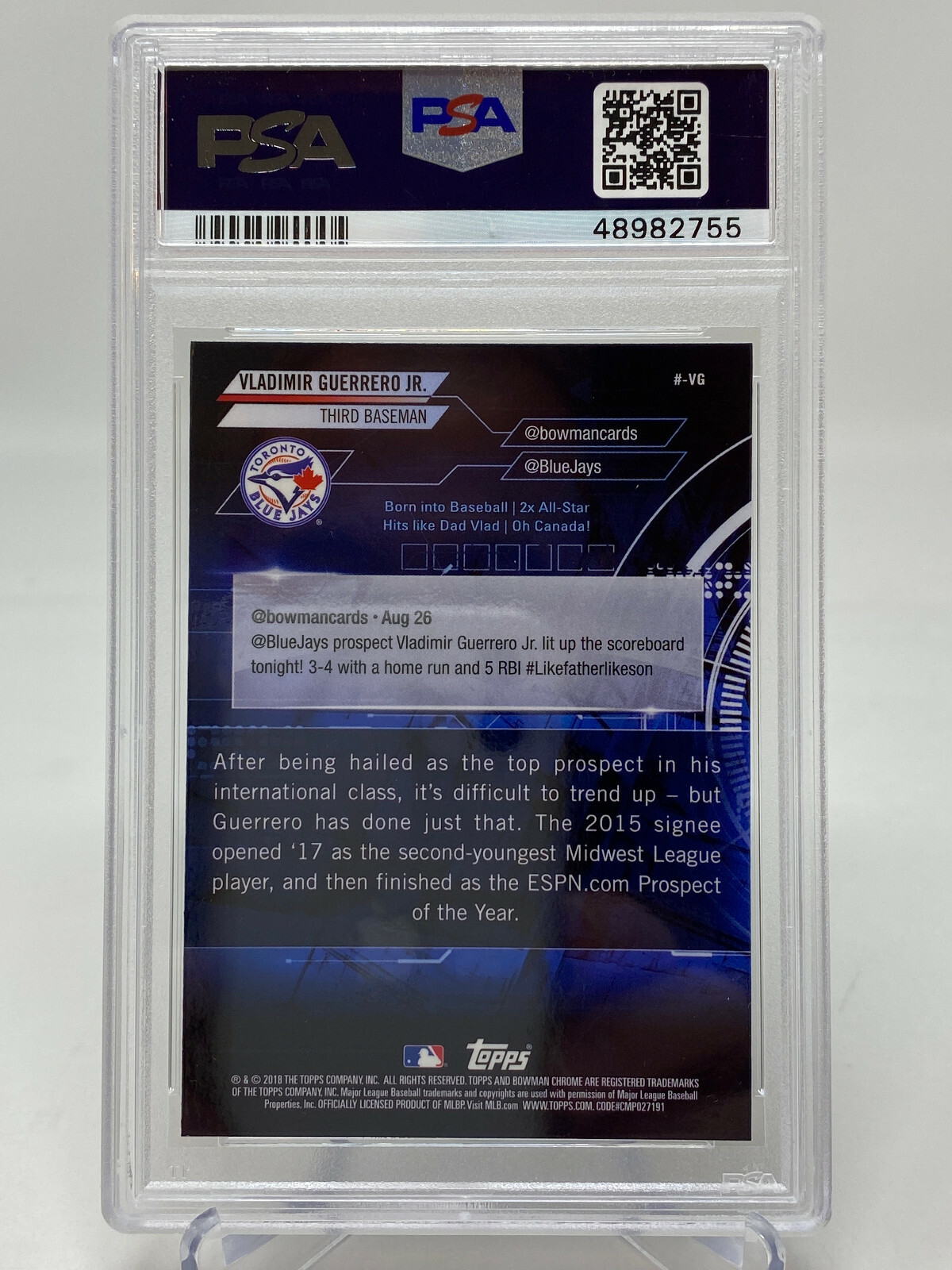 2018 Bowman Chrome #VG Vladimir Guerrero Jr. Trending Chrome Rookie Card PSA 10 view 11