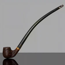 MUXIANG Briar Long Stem Churchwarden Pipe Sandblasted 9mm Gandalf Tobacco Pipe