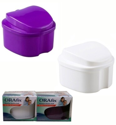 2x Orafix Denture Bath Case Travel Cup Box Holder Storage Soak Containers New