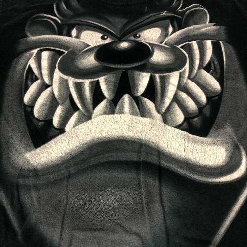 Y2k Looney Tunes Shirt Large Black & Grey Taz Big Face Graphic Print Tee Shirt - Picture 4 of 10