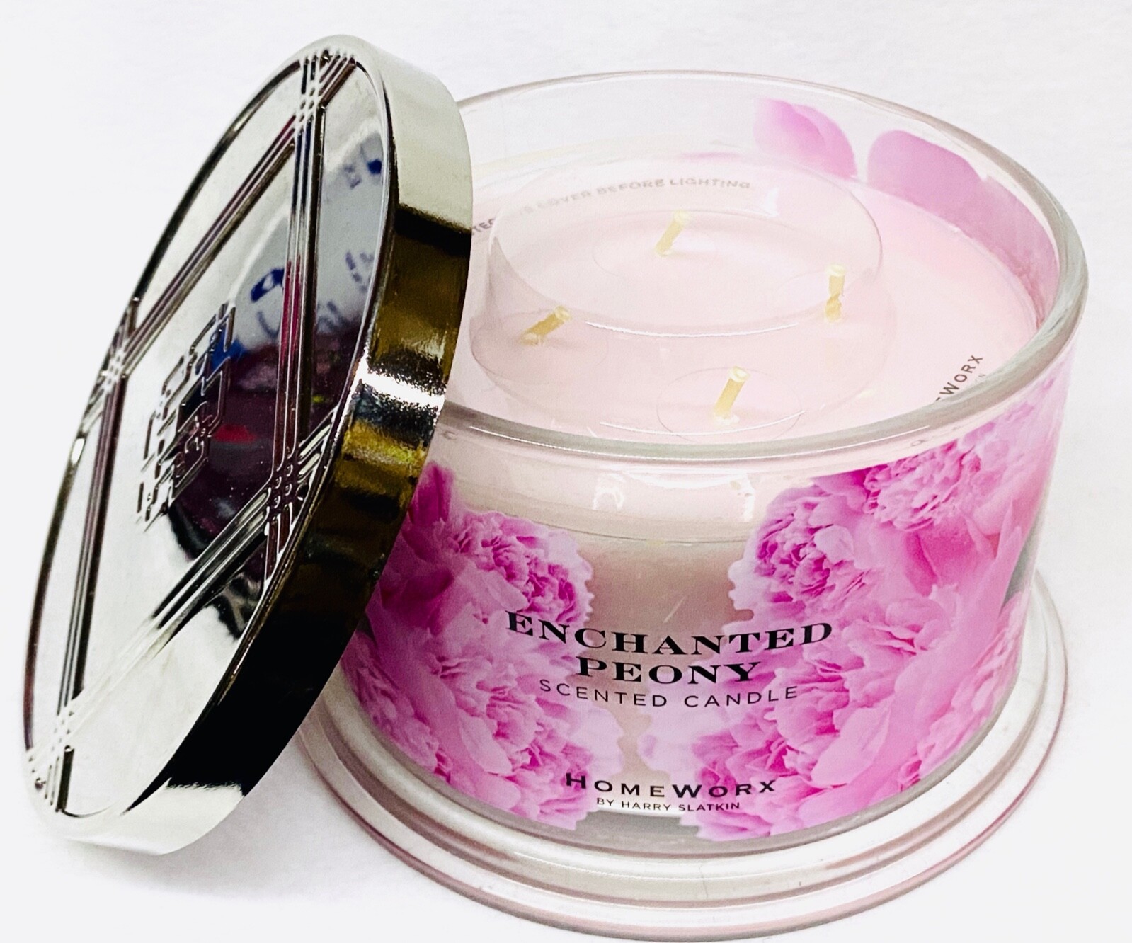 1 HomeWorx Harry Slatkin ENCHANTED PEONY Large 4Wick Candle 18 oz