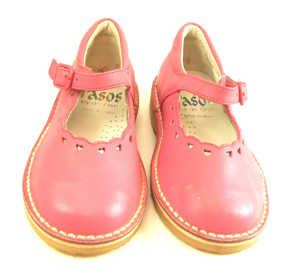 DE OSU -Europeos -Niñas Cuero Rosa Fucsia Mary Jane Corazón Zapatos -España Talla 6.5 Foto 2 de 4