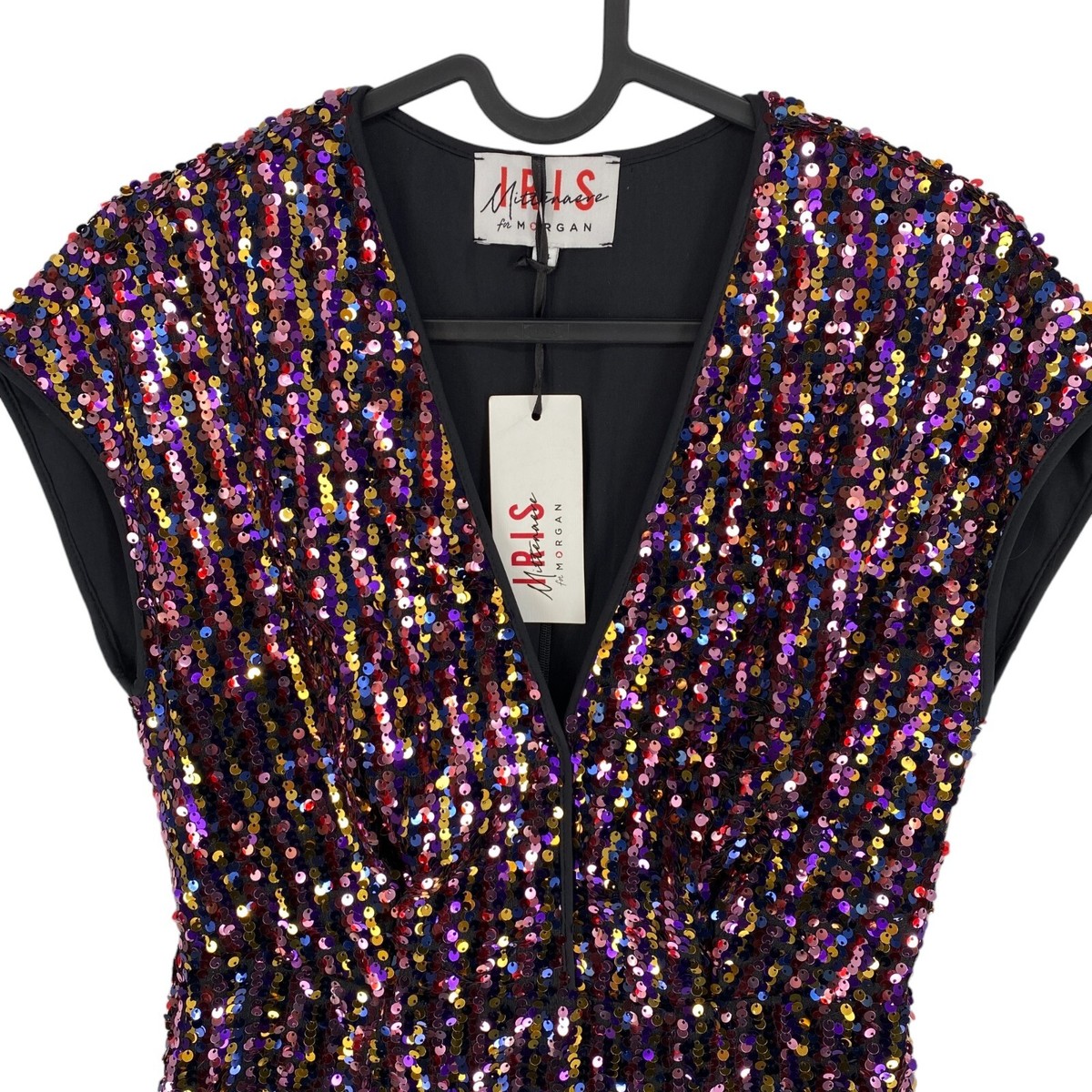 Iris Mittenaere X Morgan Femme Noir Coloré Sequin Robe Taille Ue 34 UK  US