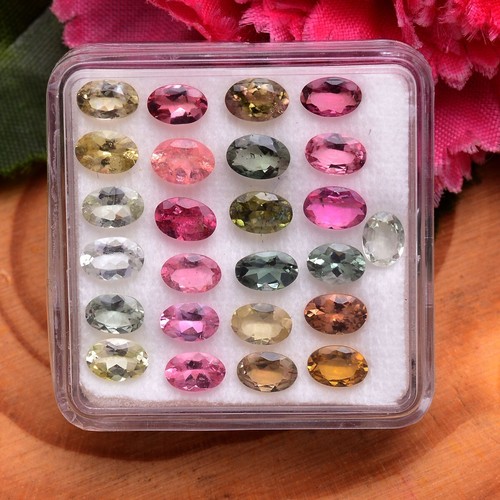 25 piezas piedras preciosas sueltas corte ovalado brillante multicolor turmalina natural de 6 mm * 4 mm - Imagen 5 de 10