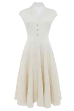 Babeyond 1950s Retro Style Cap Sleeve A-Line Dress Beige US Size Small NEW