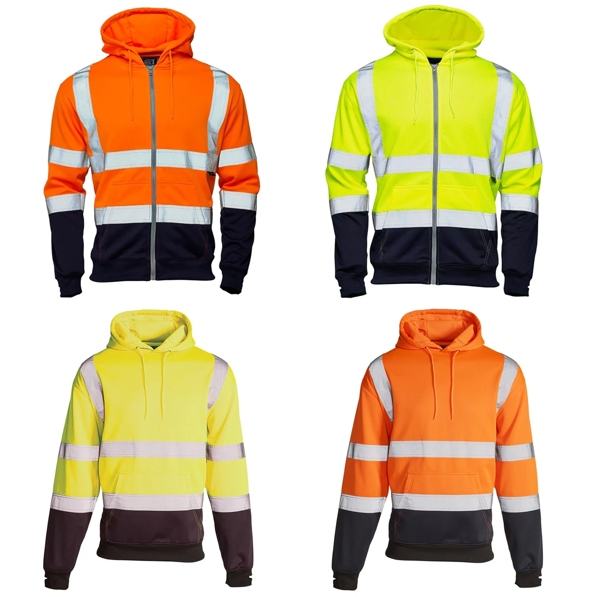 HI VIS VIZ 2 TONE HOODED SWEATSHIRT REFLECTIVE HOODIE WORK WEAR HOODY JACKET TOP