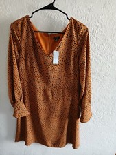 NWT Women's Ann Taylor Factory Cheetah Print Shift Dress Flared Sleeves Size 8