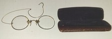 Antique 12k Gold Filled Pince Nez Spectacles With Gold Chain And Original Case