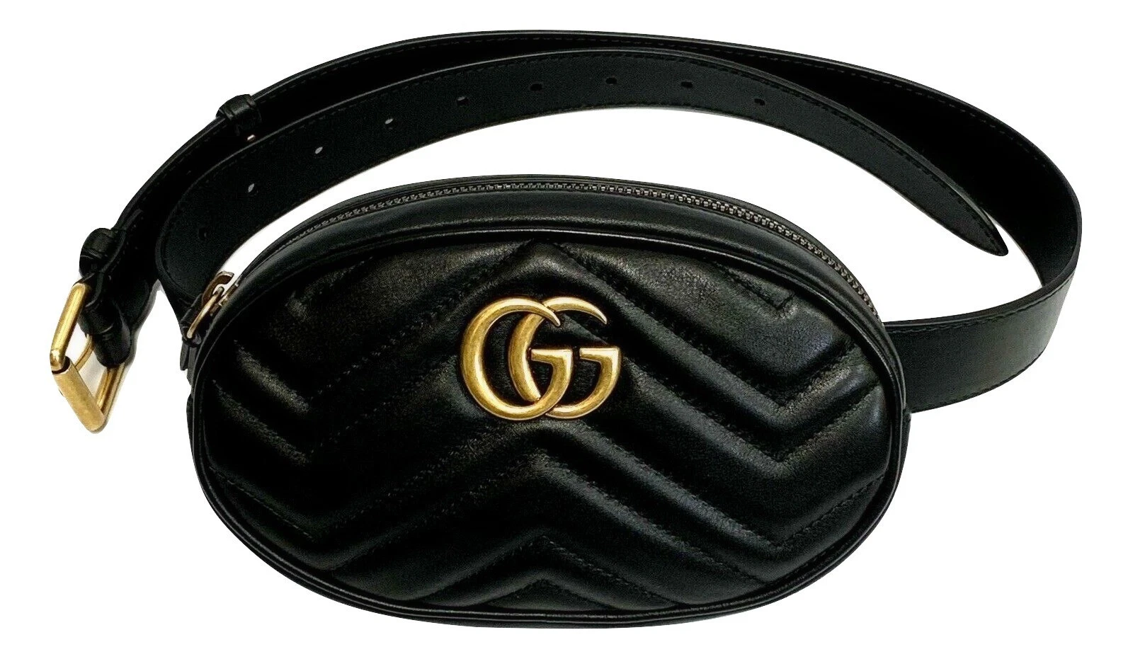Authentique sac Gucci ceinture Marmont Mf Gg matelassé en cuir noir