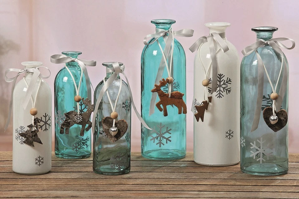 3 x Dekorative Flaschenvasen Louisanna im Set mit Schlaufe und Anhänger Glas - Bild 1 von 1