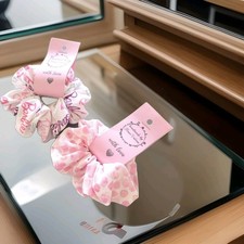 2 Handmade Women's Scrunchies Girlie Girls HAIR Print ADORABLE Cotton NWT Sale