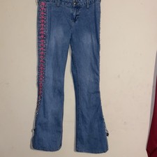 Rare Vintage Y2K Mudd Yo Lace Up Jeans 9 Low Rise Flare Bell Bottoms Hip Hugger