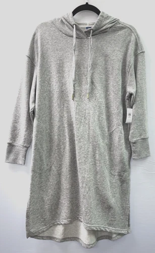 OLD NAVY WOMENS MEDIUM PETITE MARLED GREY MIDI HOODIE SWEATSHIRT DRESS