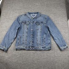 George Denim Jacket Mens XL Blue Trucker Button Front Stretch Pockets Mid Wash