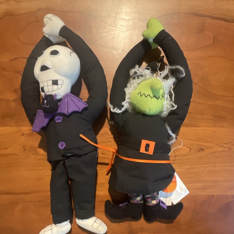 Russ Halloween Witch & Skeleton Hanging Plush Dolls Lot of 2 w/ Tags 2009
