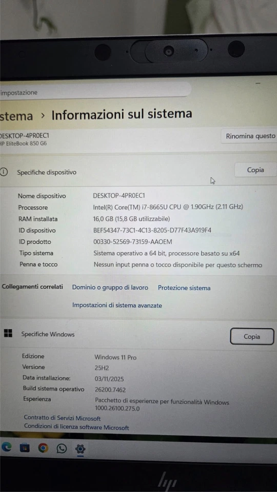 HP EliteBook 850 G6 · i7-8665U · 16GB · 256GB, foto 1 di 5