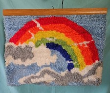 Vtg Latch Hook Rug Rainbow 22.5" X 17.5" Wall Hanging Completed Pride Gay