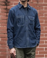 Bronson 1937 10.5 oz Denim Workshirt Blue Long Sleeve pocket shirt F-6