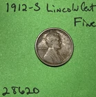 1912-S Lincoln Wheat Cent / Penny 1c Fine US Coin