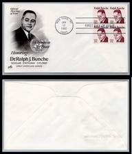 US FDC # 1860 20c Ralph Bunche  ArtCraft block L.Cancel 1982, 9Q1180