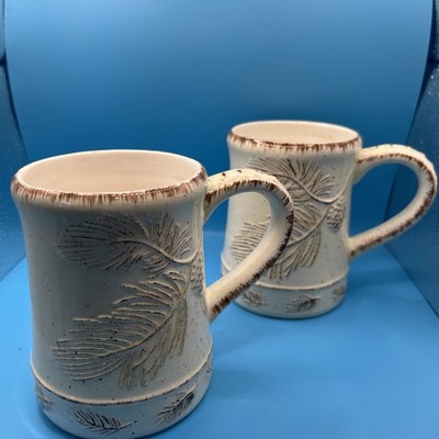 Heartfelt Kitchen Creations  Set Of Two Stoneware Leaf Embossed Mugs