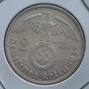 1937 F 2 Mark German Silver WWII Coin 3rd Reich Reichsmark Coin Combine