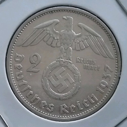 1937 F 2 Mark German Silver WWII Coin 3rd Reich Reichsmark Coin Combine