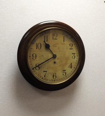 Große antike Enfield 40 cm antike Bahnhof 8 Tage massive Eiche und Messing Wanduhr