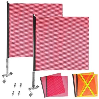 2 Pack Mount Warning Flag 18'' x 18'' Flag Pole for Truck, Oversize Load Flags, 