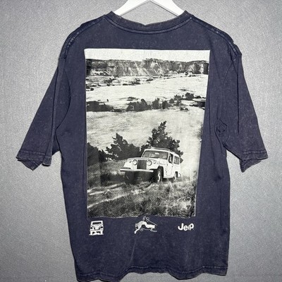 Jeep Mens M Acid Wash Graphic T-Shirt Guts To Roam Badlands Jeepster Commando Ad