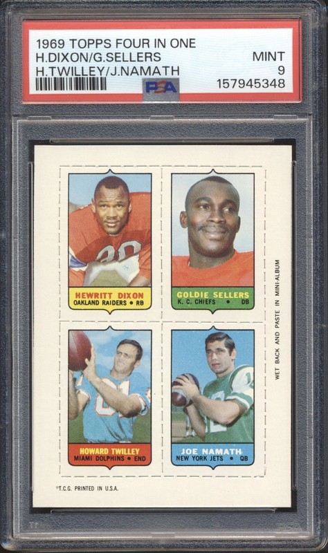 1969 Topps Four In One Football Dixon / Sellers / Twilley / NAMATH PSA 9 MINT