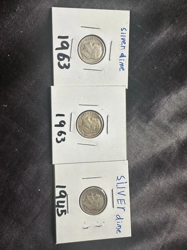 Lot of 3 Silver Dimes 1963, 1963, 1943