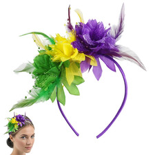 Women'S Fascinator Hats Headbands: Flower Mesh Ribbons Feather 3-Colored