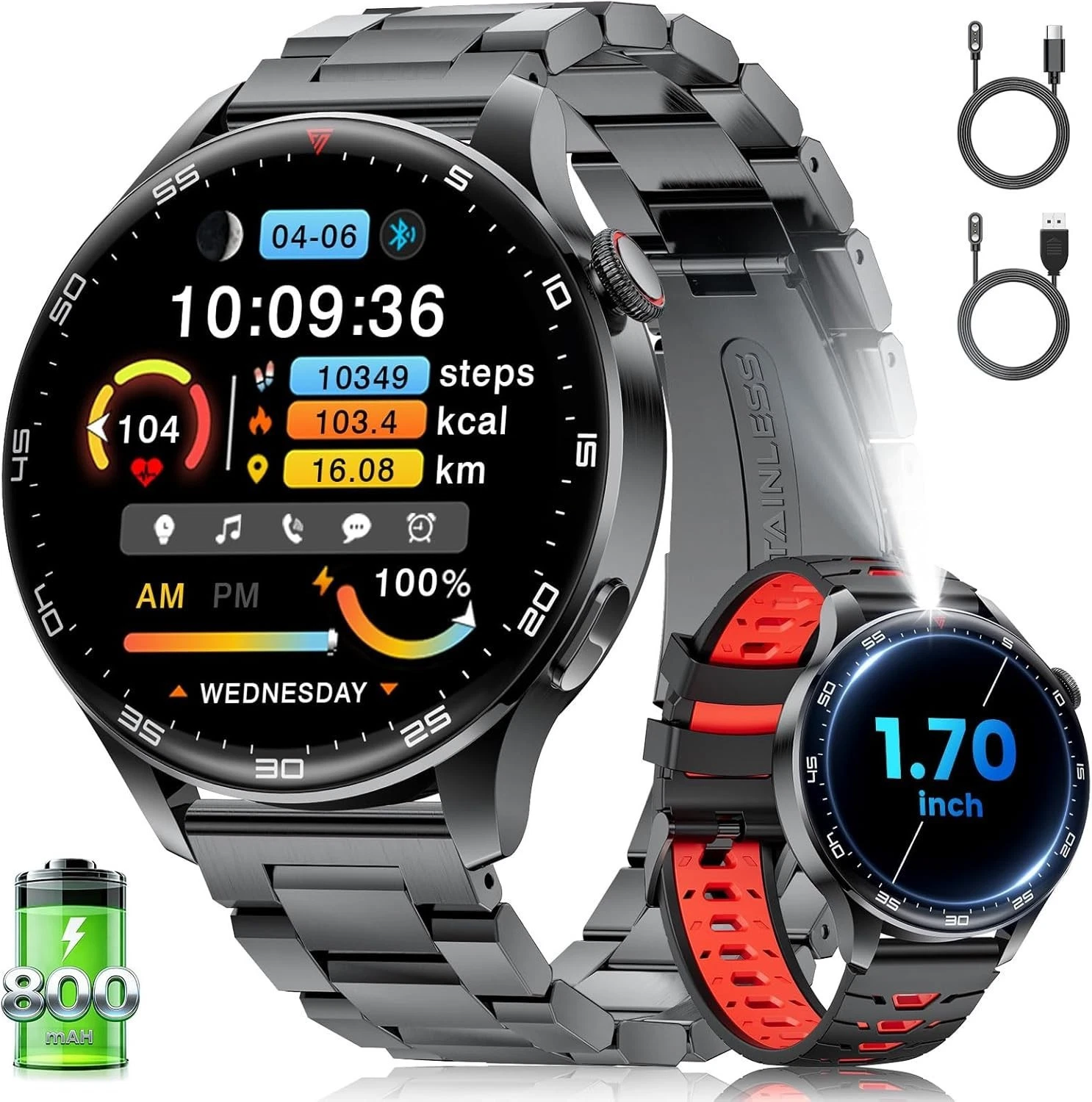 Smart Watch Men Men with Phone Function Wristwatch for iOS Android Outdoor