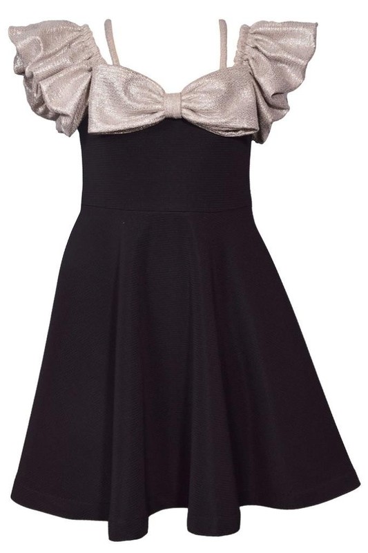 NEW Bonnie Jean Girls Size 7 "BLACK KNIT SILVER FOIL" Bow Front Formal Dress NWT