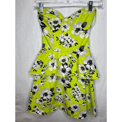 Aeropostale Neon Lime Green Floral Peplum Strapless Mini Dress Girls Small S