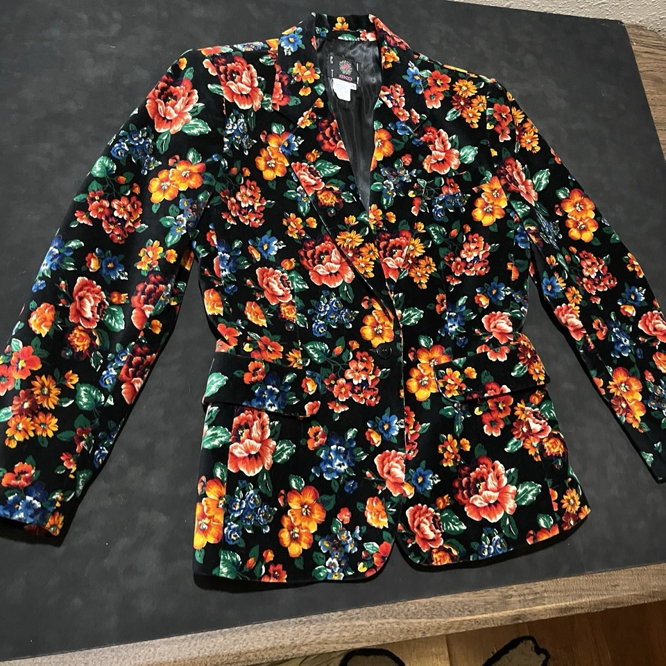 Kenzo Paris Vintage jacket Floral Velour Velvet Baroque Filigree Made in France - Image 2 of 4