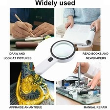 30X Jumbo Handheld Magnifying Glass w/ 12 Bright LED Light Illuminated Magnifier