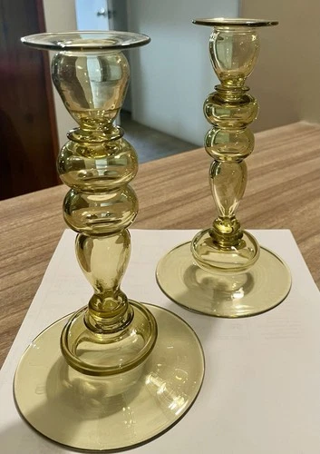 Steuben Bristol Yellow Candlesticks