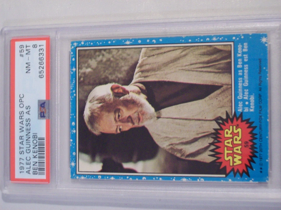 1977 O-Pee-Chee Star Wars Alec Guinness como Ben Kenobi # 59 PSA 8 casi nuevo-como nuevo Foto 2 de 4