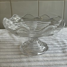 Heisey Glass Prison Stripe Pattern #357 Compote Cake Stand Pedestal Bon Bon Dish