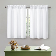 White Kitchen Curtains Tier 36 Inch Length Short for Small Window, Curtains over