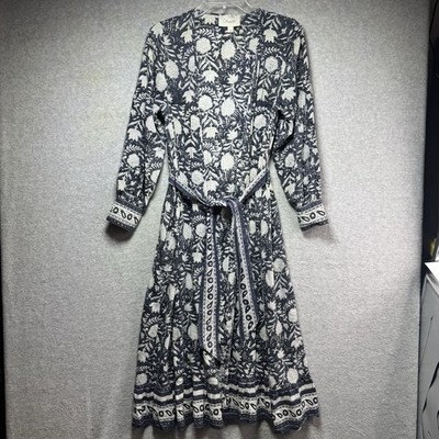 Cleobella Dress XS Midi Wrap Belted Floral Open Front Boho Cottagecore Viscose