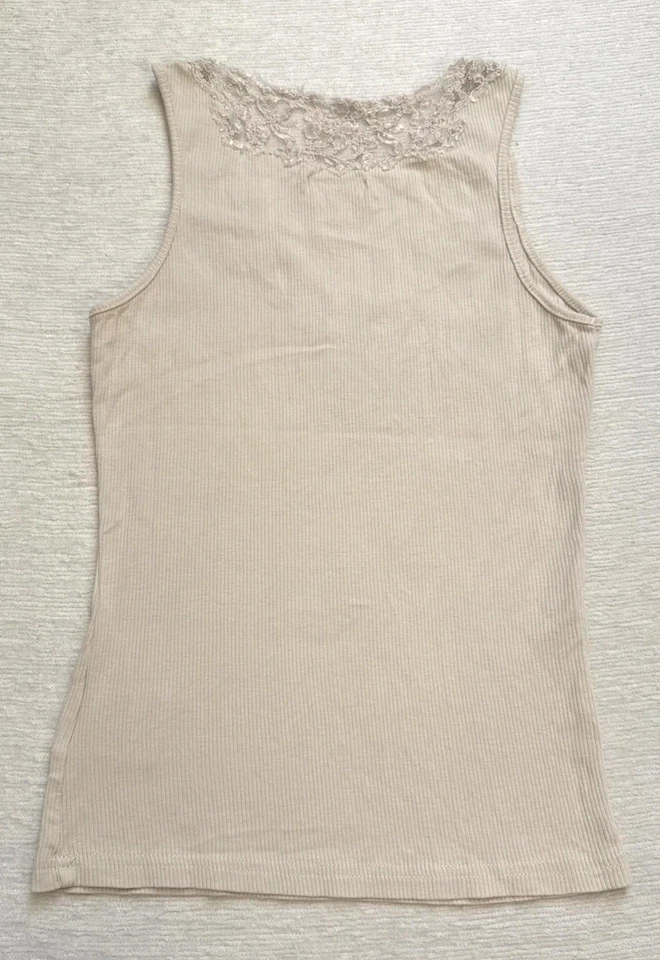 vintage y2k 2000s guess jeans lace trim ribbed nude tank top S small - Image 4 of 4