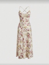 Shein Floral Satin Slip Midi Dress XS Adjustable Straps New