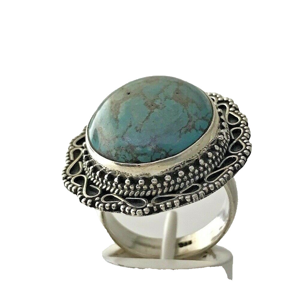 Turquoise Statement Large Boldy Oval Ring in Ster… - image 10
