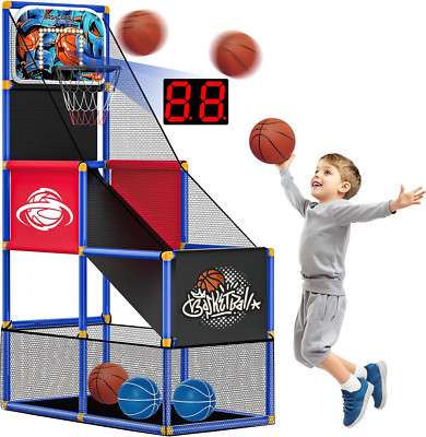 Kids Arcade Basketball Hoop with 4 Balls, Indoor Outdoor Single Shot Basketball