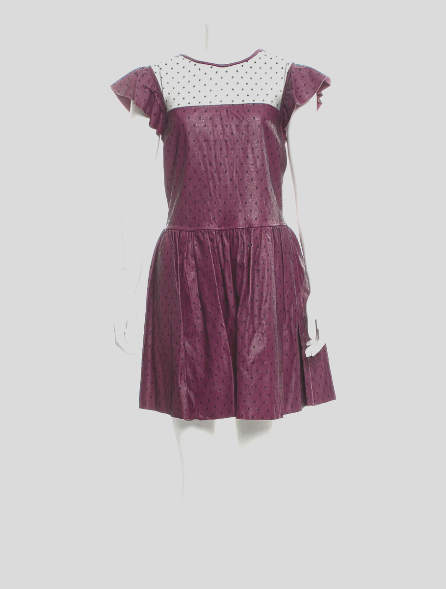 RED VALENTINO Burgundy Leather/Lace Short Sleeve Mini Dress M (IT46) RED VALENTINO Burgundy Leather/Lace Short Sleeve Mini Dress M (IT46)