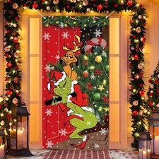 Green Christmas Decorations Door Cover Merry Christmas Door Cover 6 X 3ft